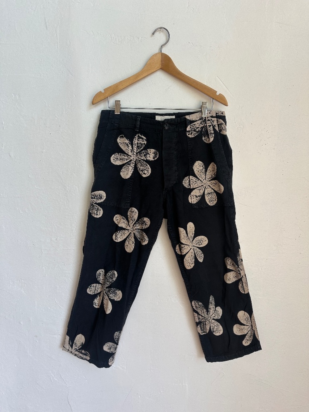 The GREAT. Daisy Stamp Charcoal Pant 100% Cotton Size 27 Army Pant